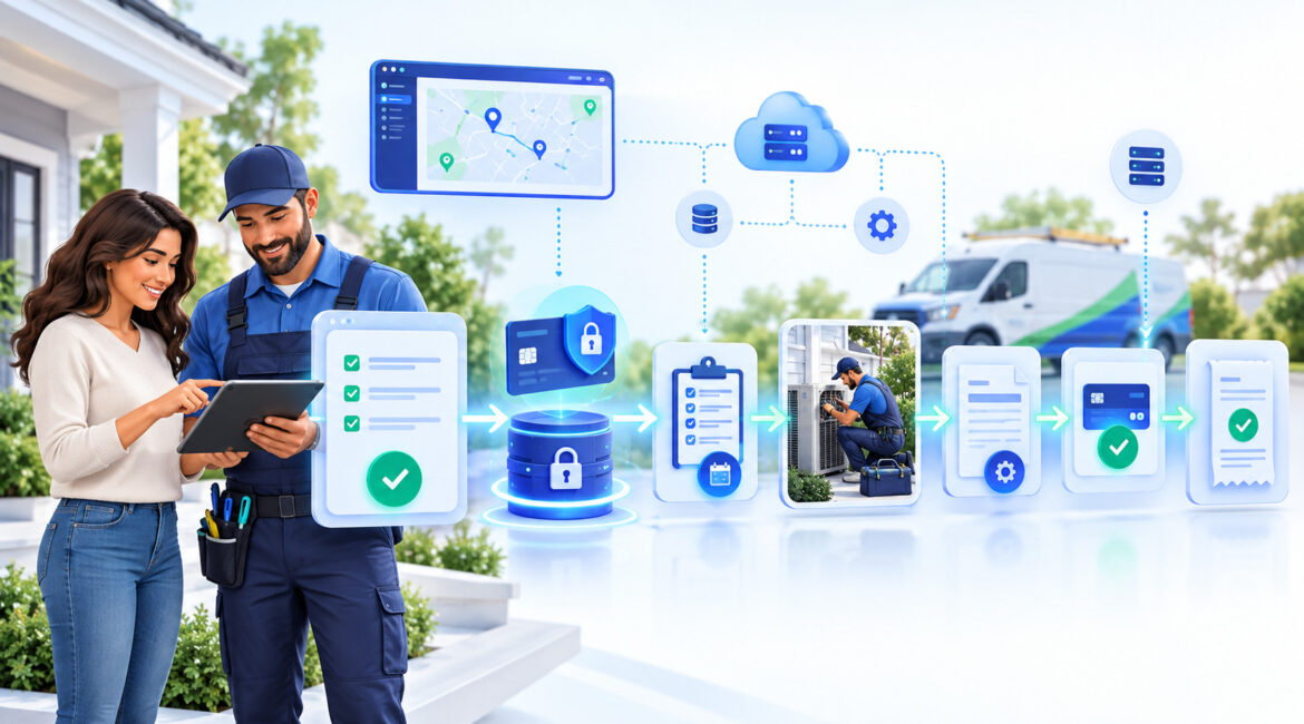 Field service card-on-file authorization and auto-charge workflow