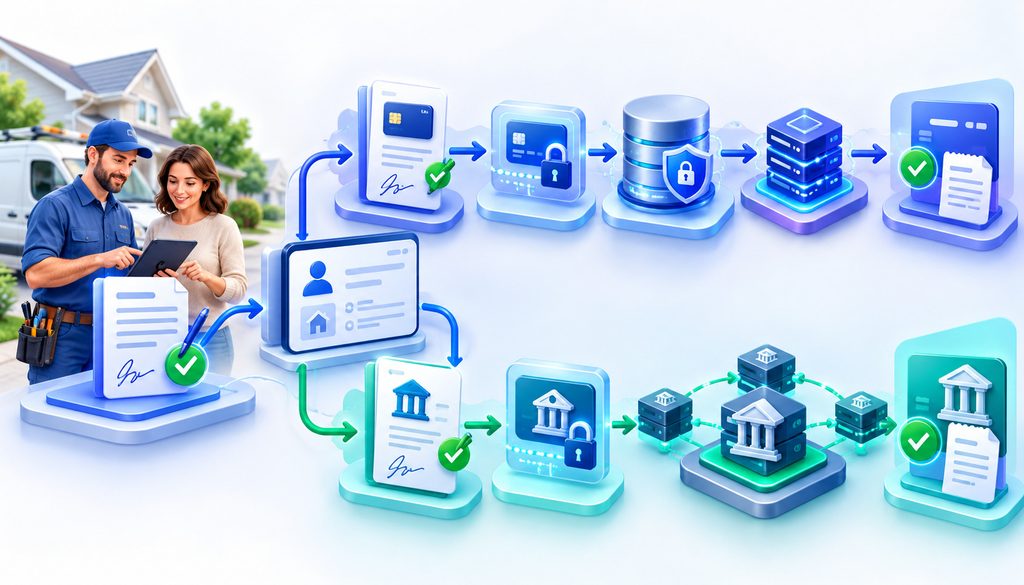 Card-on-file versus ACH authorization for field service